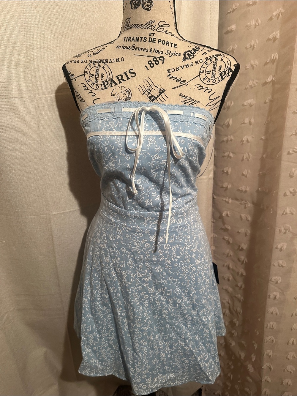 Lulu's Light Blue Strapless Floral Tie-Front Sundress